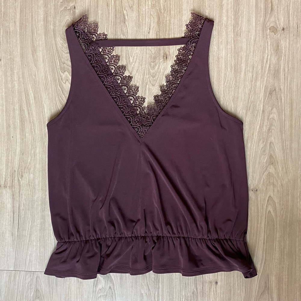 Burgundy embroidered lace tank